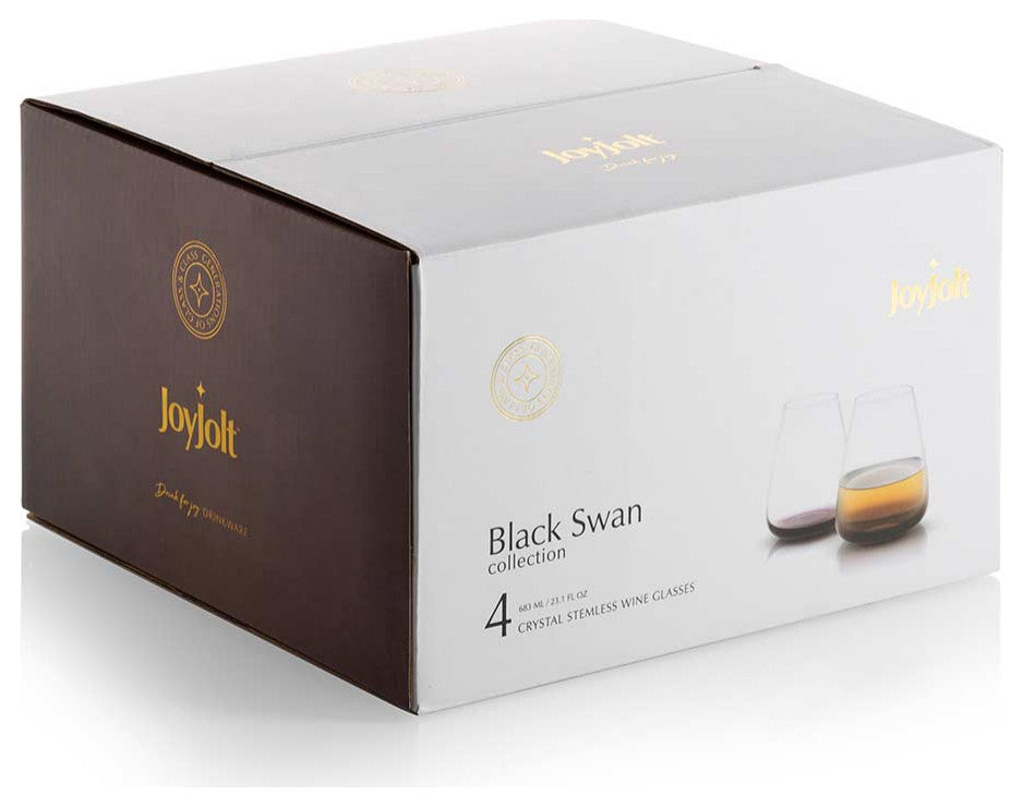 Black Swan Crystal Stemless White Wine Glasses 23.1 oz, Set of 4