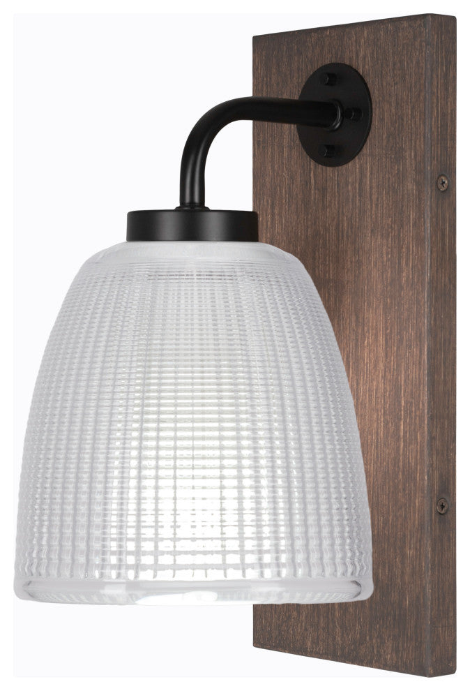 Oxbridge Wall Sconce, Matte Black & Painted Distressed Metal, 5" Clear Ribbed