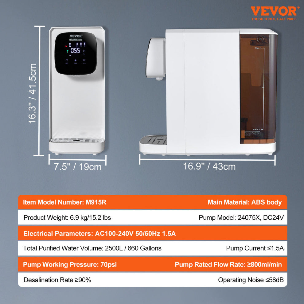 VEVOR Reverse Osmosis System Countertop Water Filter 5-Stage Purification Home