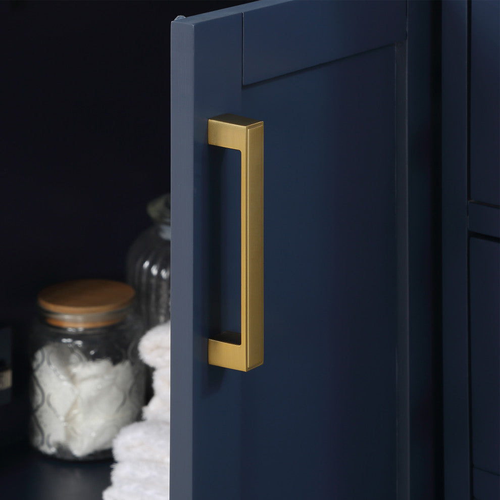 Gavino Vanity With Grain White Composite Stone Top, Royal Blue/Brushed Gold, 30", No Mirror