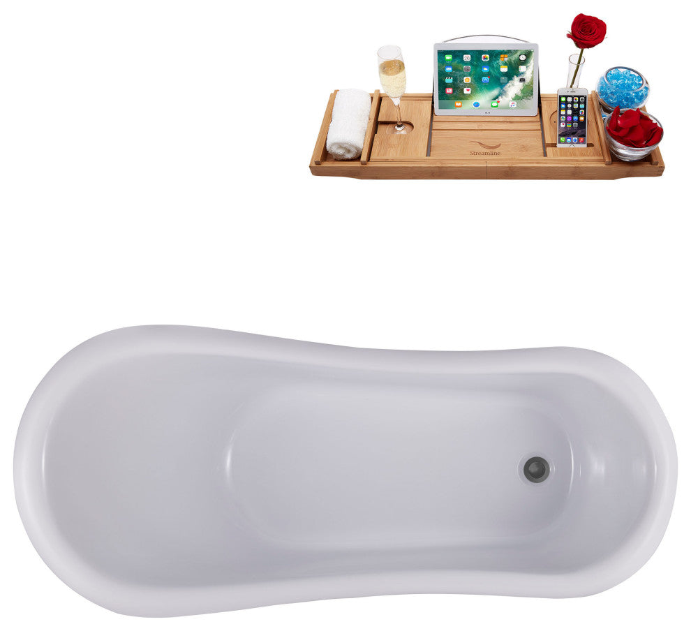 61" Streamline N484BNK-IN-BGM Clawfoot Tub and Tray With Internal Drain