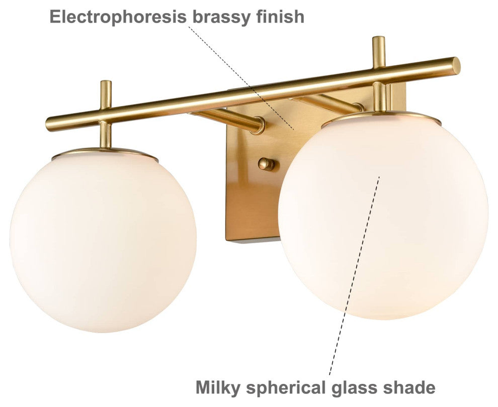 Modern Black Globe Sconce, Brass, 2-Light