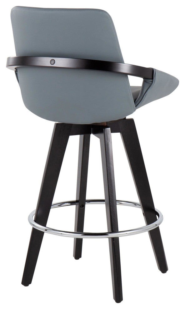Cosmo Swivel Fixed-Height Counter Stool, Set of 2, Black Wood/Chrome/Gray PU
