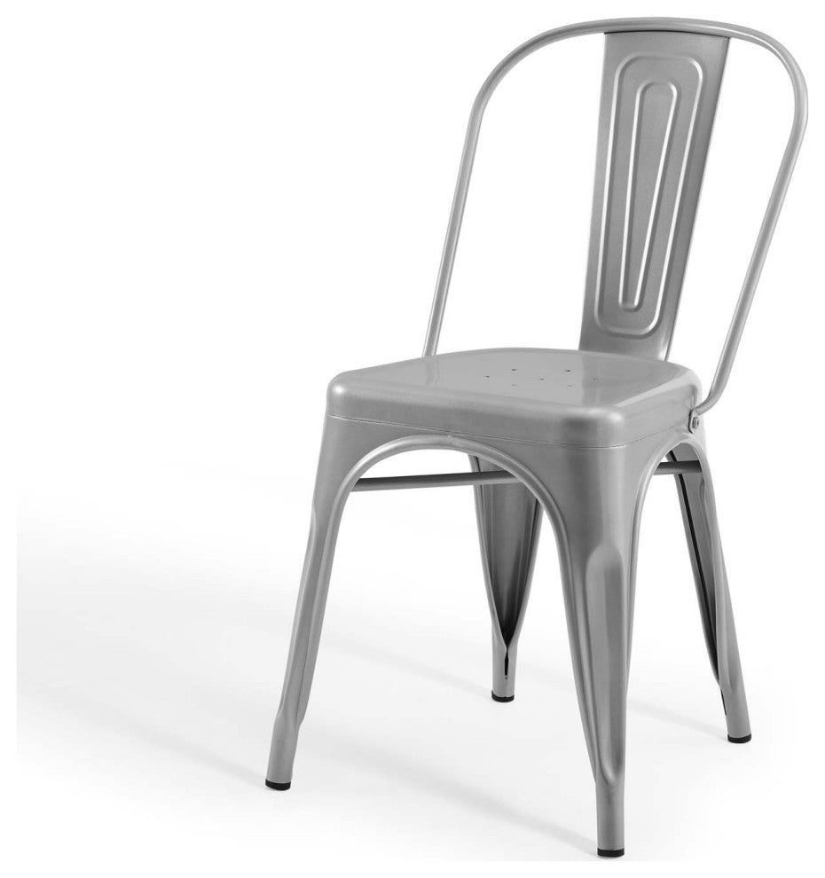 Side Dining Chair, Set of 2, Metal, Silver, Cafe Bistro Restaurant Hospitality