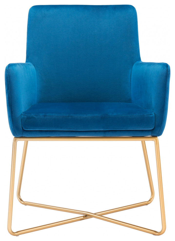 Gold Royal Blue Velvet Accent Armchair