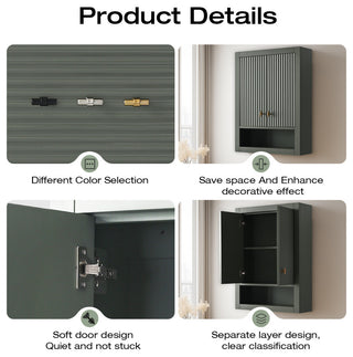Vanity Art 24" Wall Mounted Bathroom Storage Cabinet, Linear Vintage Green, Matte Black Handle