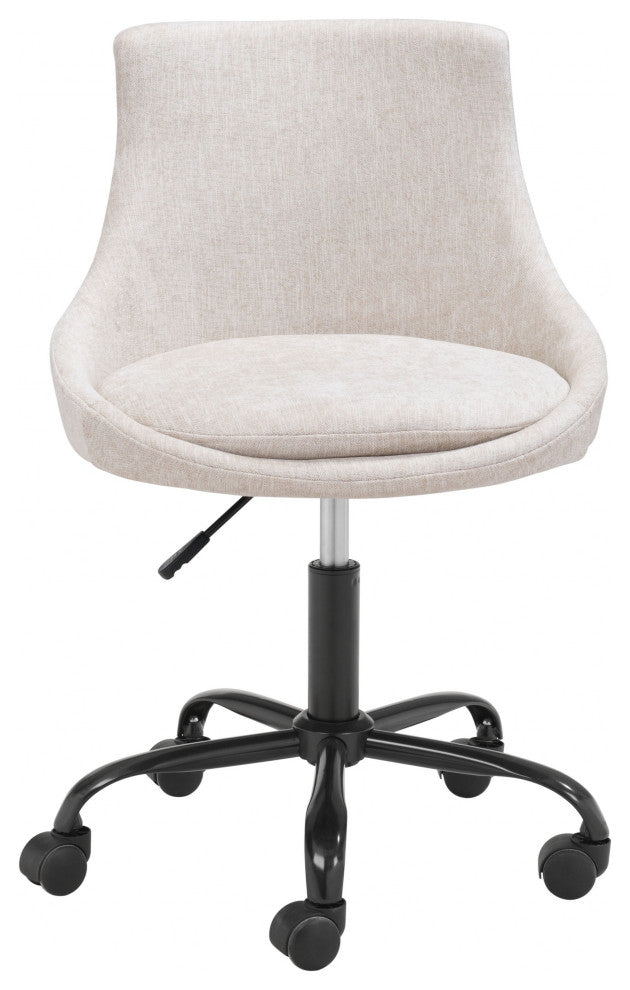 Beige Linen Look Round Armless Rolling Office Chair