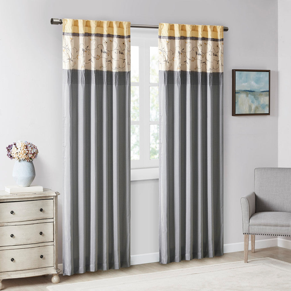 Madison Park Serene Embroidered Curtain Panel, Yellow