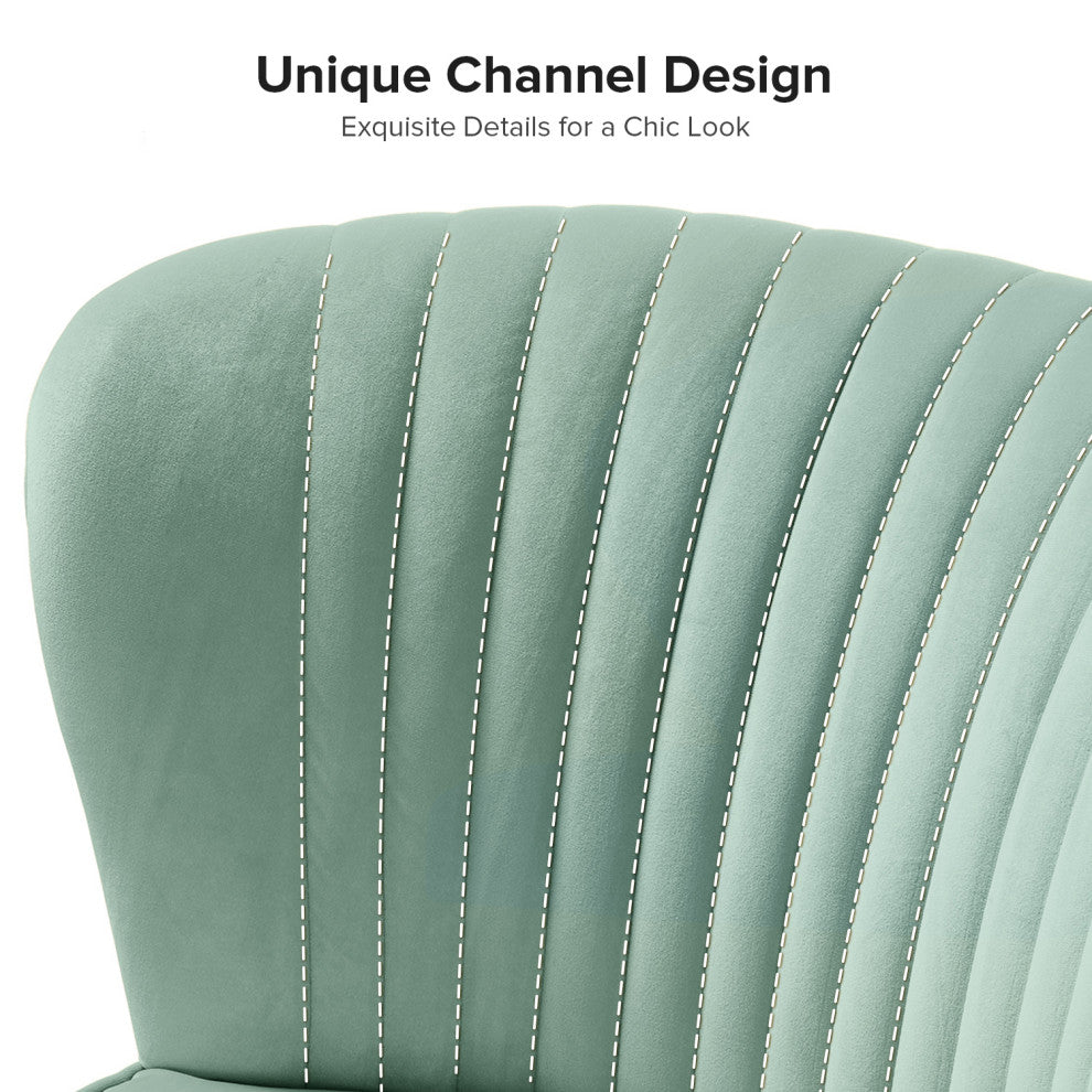 Velvet Tufted Loveseat Sofa With Golden Base, Sage