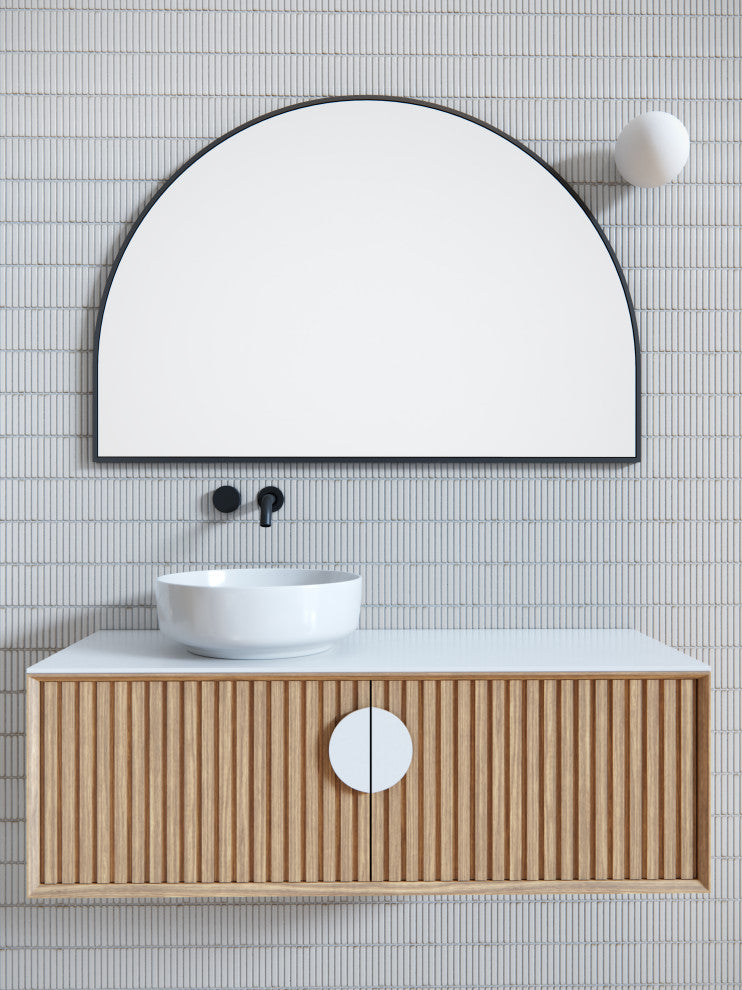 48" W X 32" H Arch Shape Stainless Steel Framed Mirror, Black