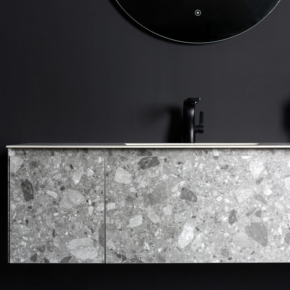 Terazzo Grey Bathroom Vanity with Imitation Stone Design, 65"