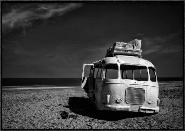 "Beached Bus" Framed Canvas Giclee by Yvette Depaepe, 31x22"