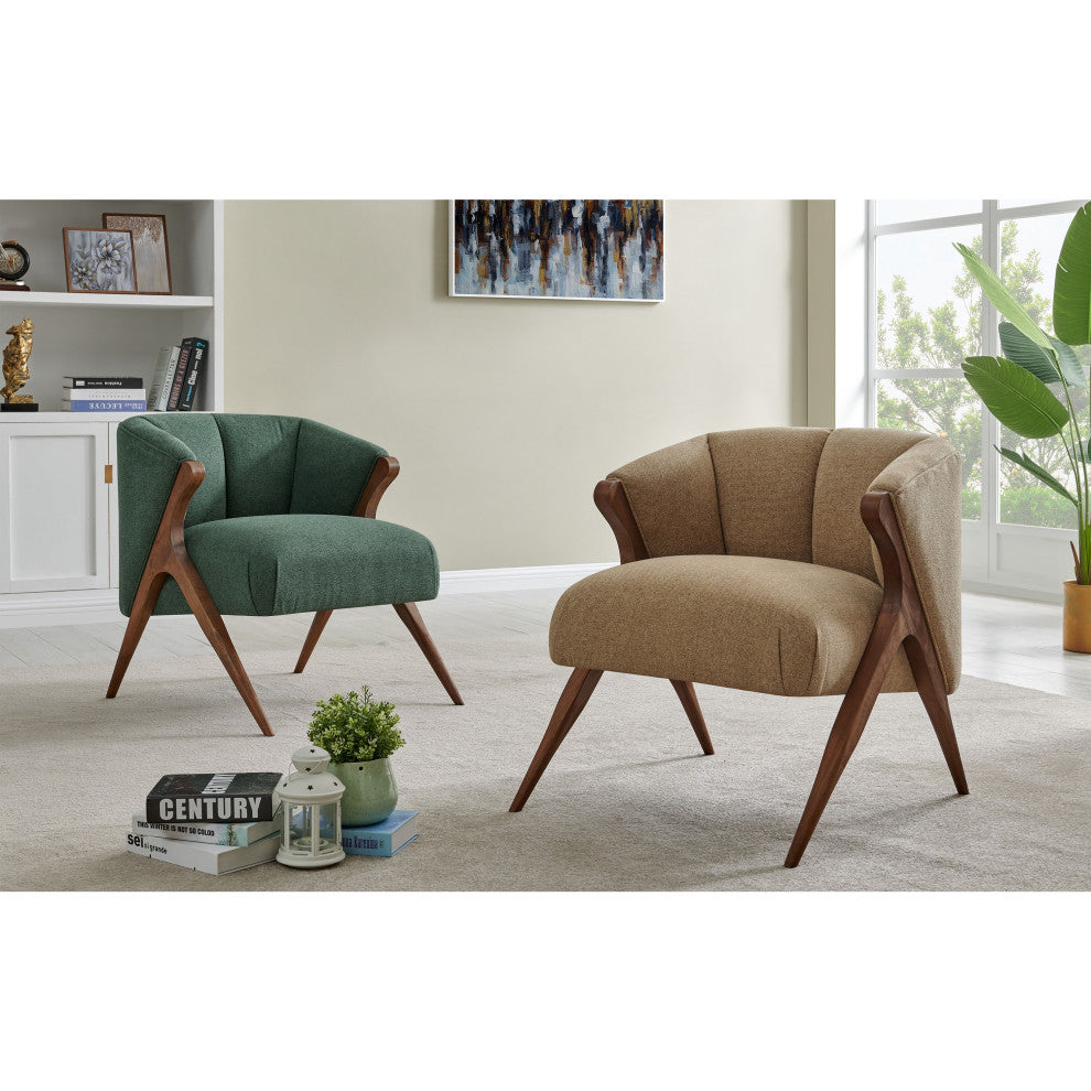 Florence Fabric Accent Chair Brown Legs, Havana Green