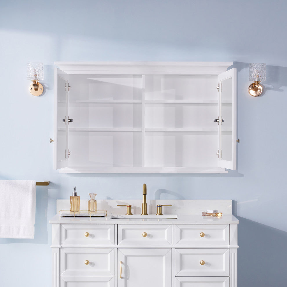Handmade Solid Wood Medicine Cabinet with Ample Storage Space in White, 48"x30" Double Doors