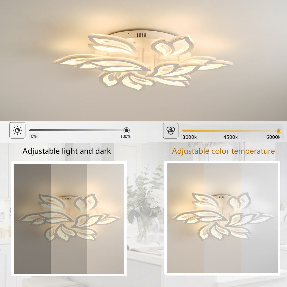 Modern White Multi-Leave Shape Semi Flush Mount LED Ceiling Light