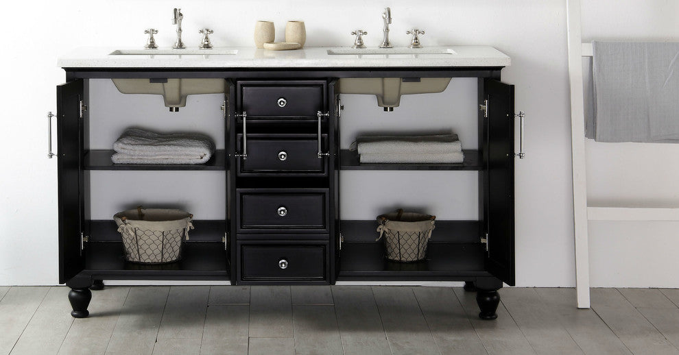 60" Wood Sink Vanity With Quartz Top-No Faucet