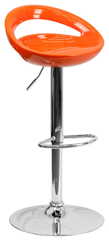 Plastic Adjustable Height Barstool With Chrome Base, Orange