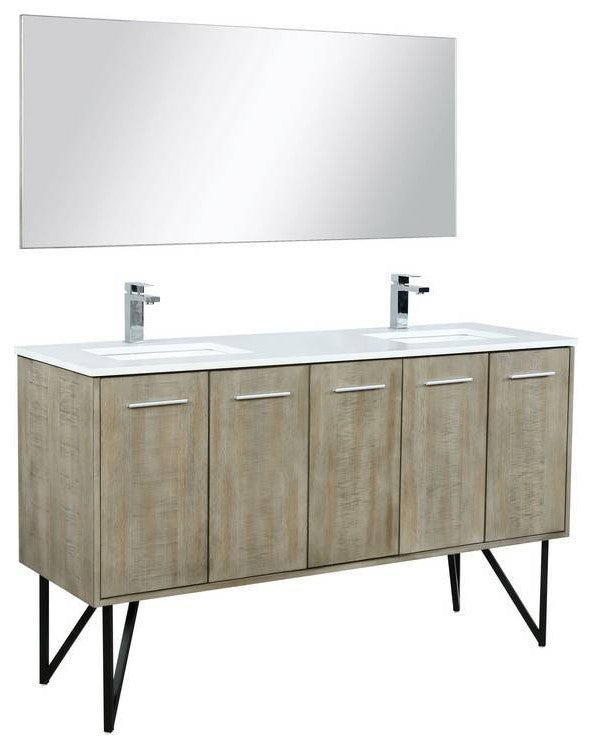Lancy Modern 60" Rustic Acacia Double Sink Bathroom Vanity Set, Labaro Brushed N