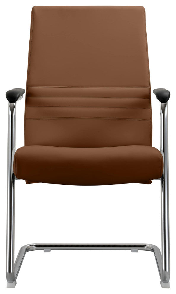 LeisureMod Aleen Office Chair With Upholstered Seat and Metal Armrest, Dark Brown