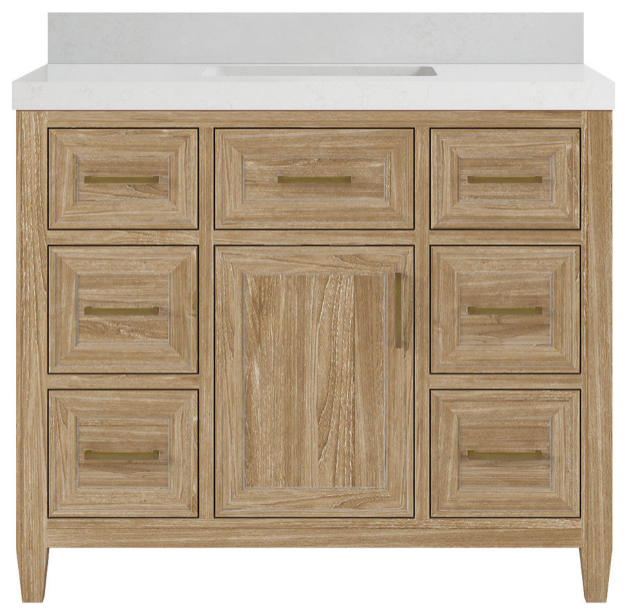 Santa Monica 42 Single Sink Bath Vanity in Whitewashed Teak 2" Carrara Quartz