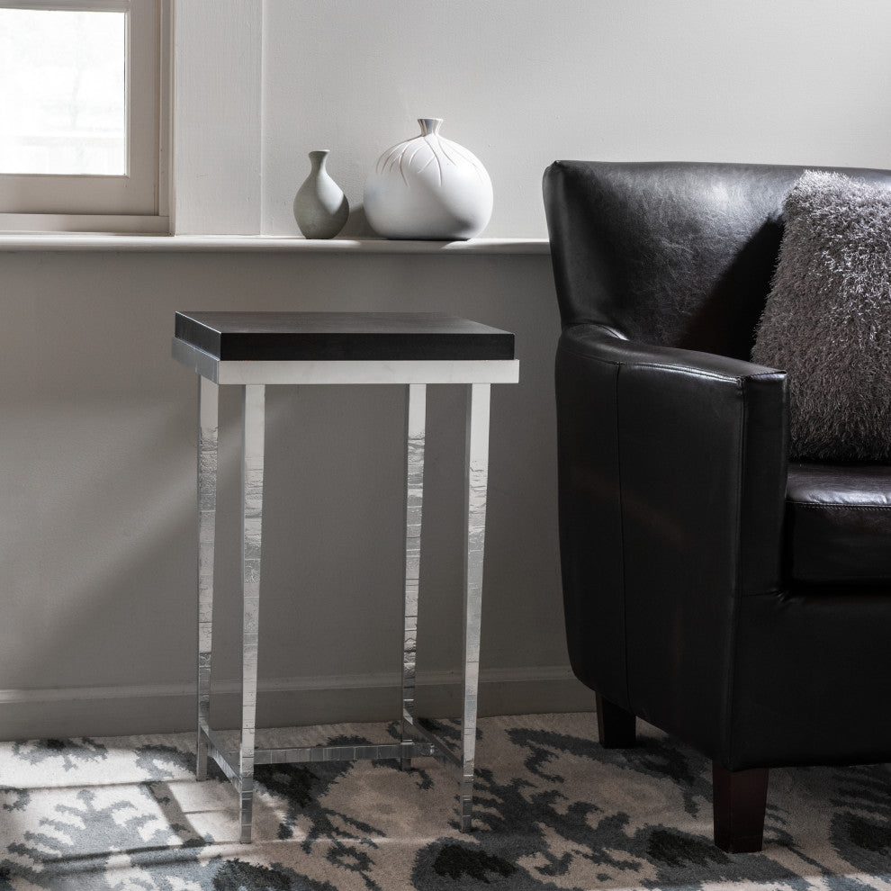Wick Side Table, Sterling Finish, Maple Espresso Accents
