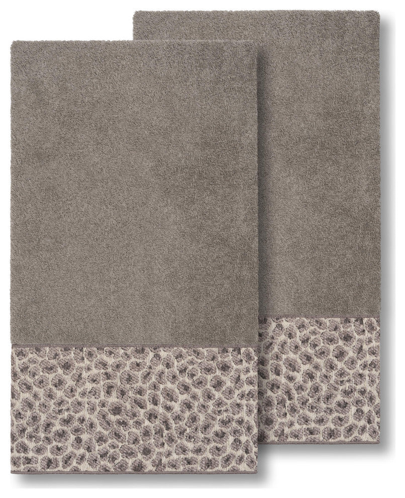 Linum Home Turkish Cotton Spots 2-Piece Embellished Bath Towel Set, Dark Gray