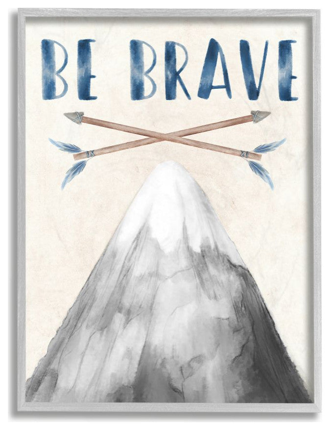 Inspirational Be Brave Text Mountain Arrows Grey Blue,1pc, each 11 x 14