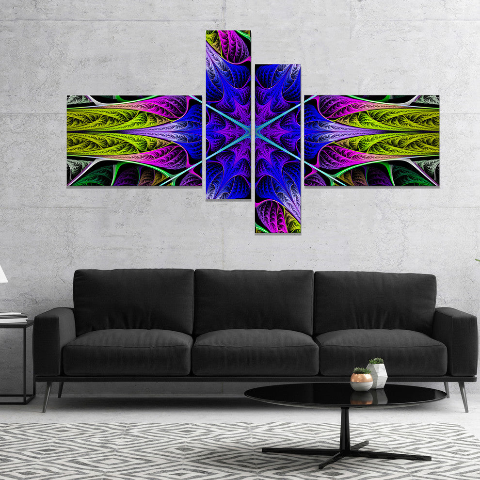 Star Shaped Blue Stained Glass, Abstract Canvas Art Print, 60"x32", 4 panels
