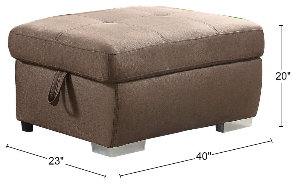 Upholstered Ottman With Storage, Brown Finish