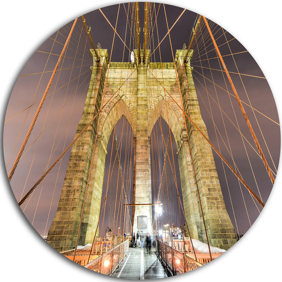 Brooklyn Bridge Tower And Cabling, Cityscape Disc Metal Wall Art, 36"