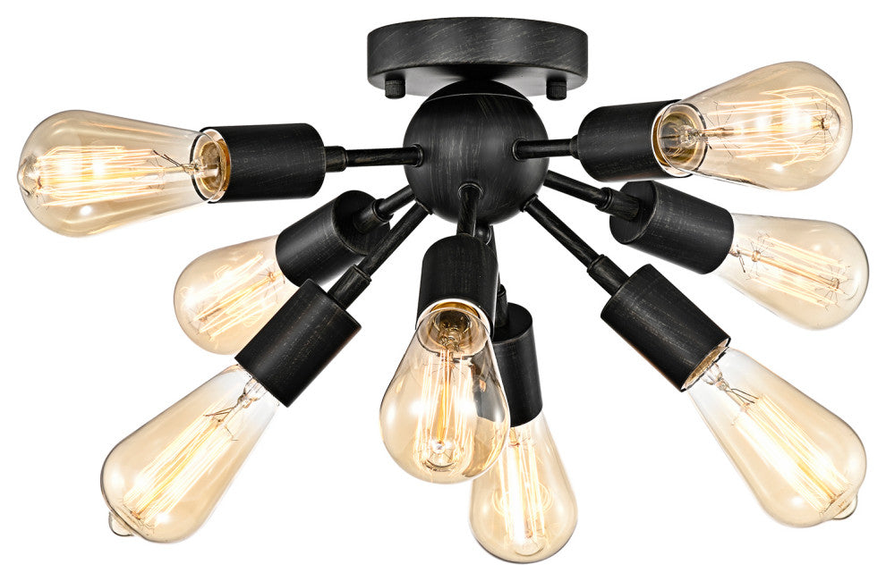 Sami Sputnik Antique Black 8-Light Industrial Flush Mount