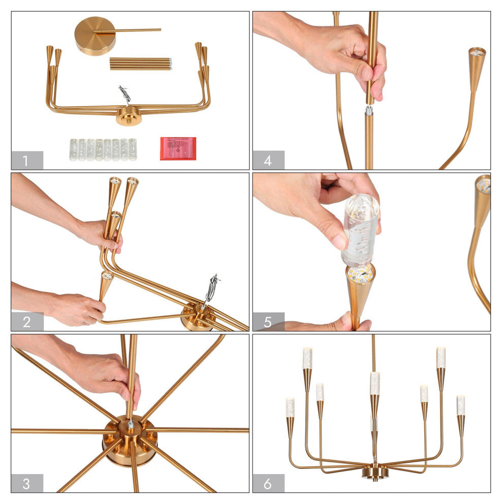 LNC 8-Light Polished Gold Candle Modern/Contemporary LED Indoor Chandelier
