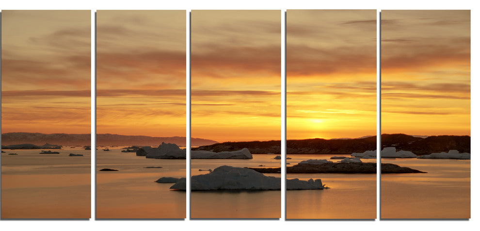 Huge Icebergs on Arctic Ocean, Seascape Canvas Art Print, 60"x28", 5 Panels