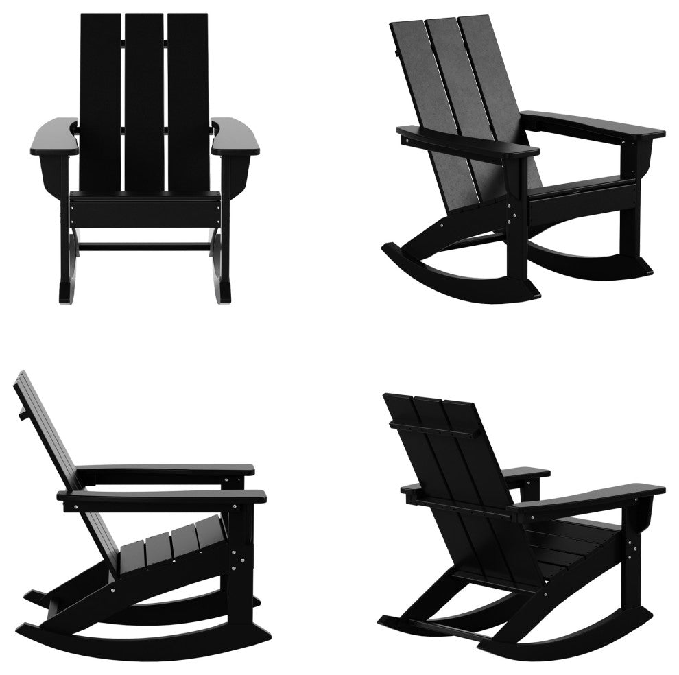 WestinTrends 4PC Modern Adirondack Outdoor Rocking Chair Set, Porch Rockers, Black