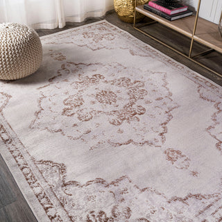Alhambra Ornate Medallion Modern Runner Rug, Cream/Red, 5x8