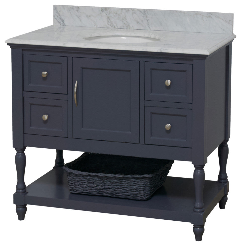 Beverly 42" Bathroom Vanity, Marine Gray, Carrara Marble