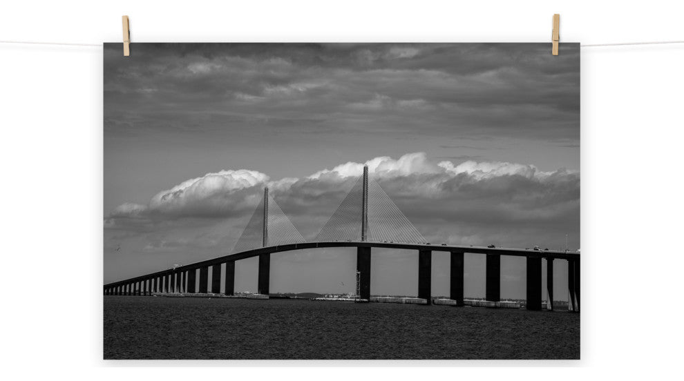 Skyway Bridge Black and White Coastal Landscape Photo Unframed Wall Art Print, 11" X 14"