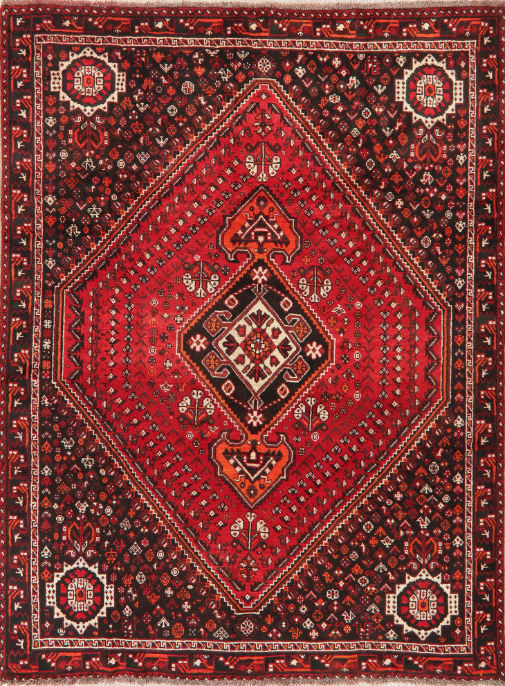 Consigned, Vintage Faded Persian Traditional Handmade Abrash Area Rug, Red, 7x10