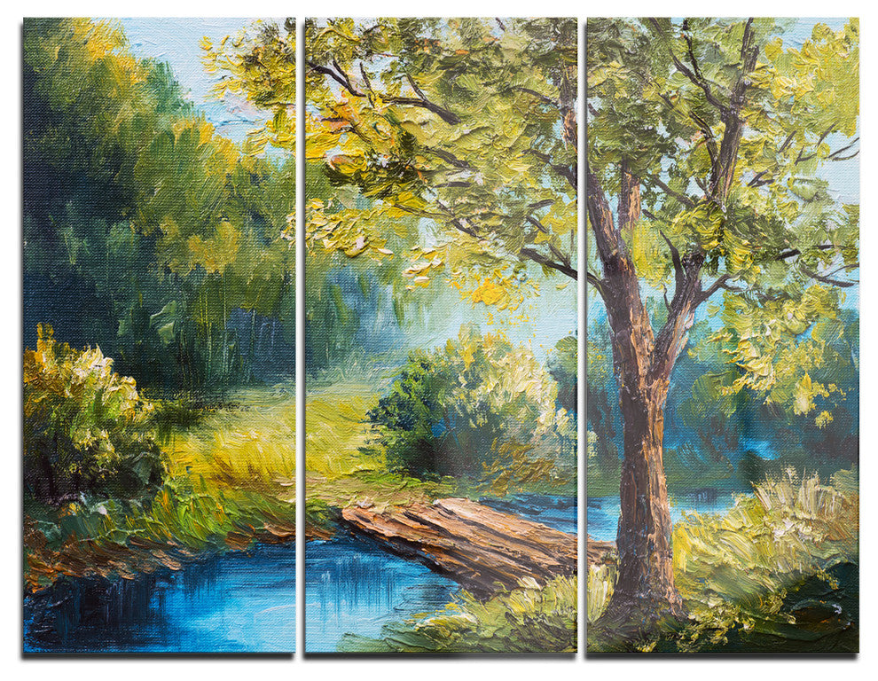 "Summer Forest With Beautiful River" Metal Wall Art, 3 Panels, 36"x28"