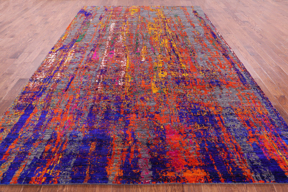 8' 10" X 12' 5" Modern Wool & Silk Handmade Rug - Q13489