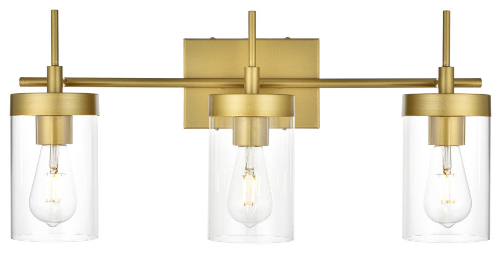 3 Light Brass And Clear Bath Sconce
