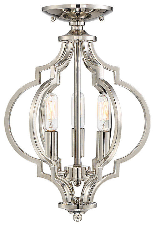 3-Light Semi-Flush Mount, Polished Nickel