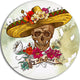 Skull In Sombrero With Flowers, Digital Floral Disc Metal Wall Art, 23"