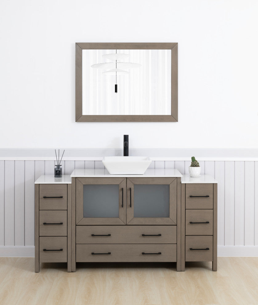 Vanity Art Vanity Set With Vessel Sink, Driftwood Gray, 60", Standard Mirror
