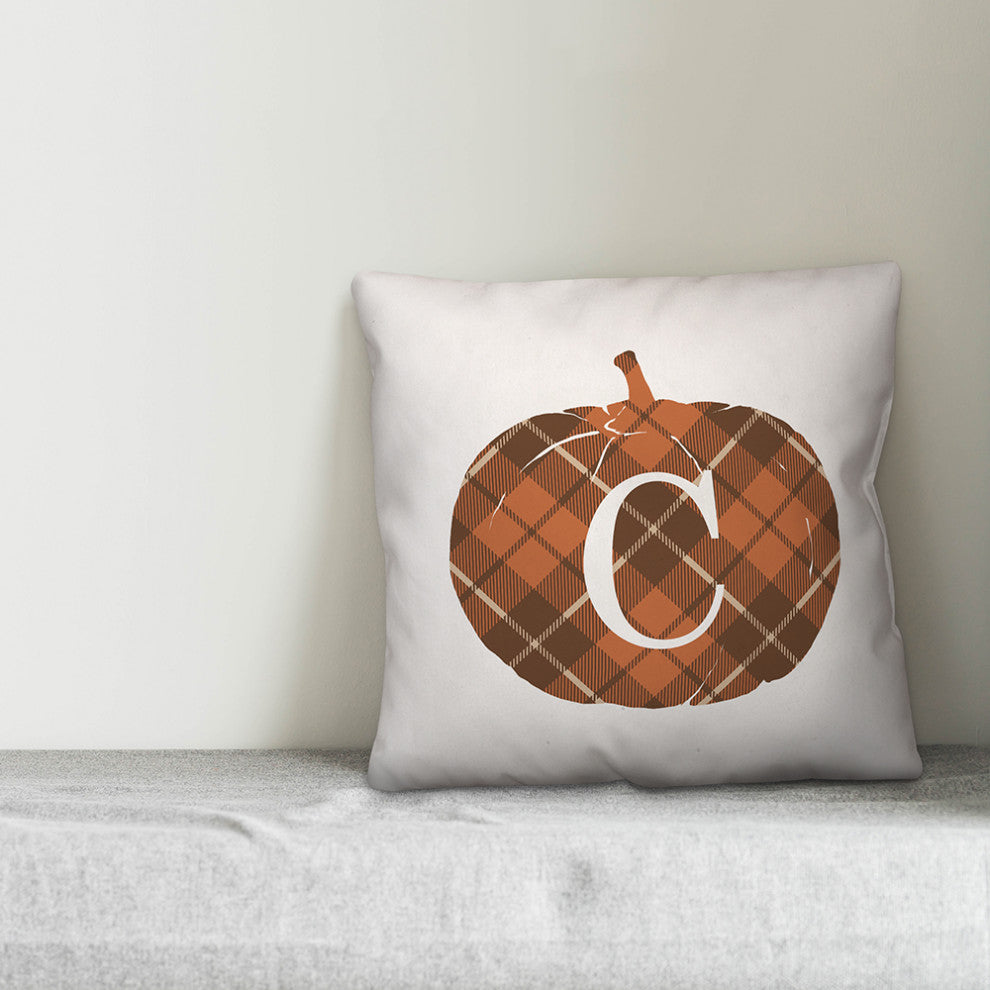 Plaid Pumpkin Monogram C 18x18 Spun Poly Pillow