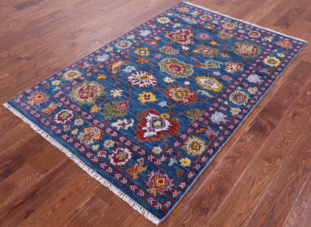 4' 0" X 6' 2" Hand-Knotted Turkish Oushak Wool Rug - Q15894
