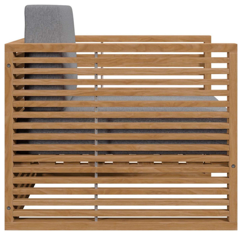 Lounge Chair ArmchairTable Set, Gray Natural, Teak Wood, Outdoor Garden