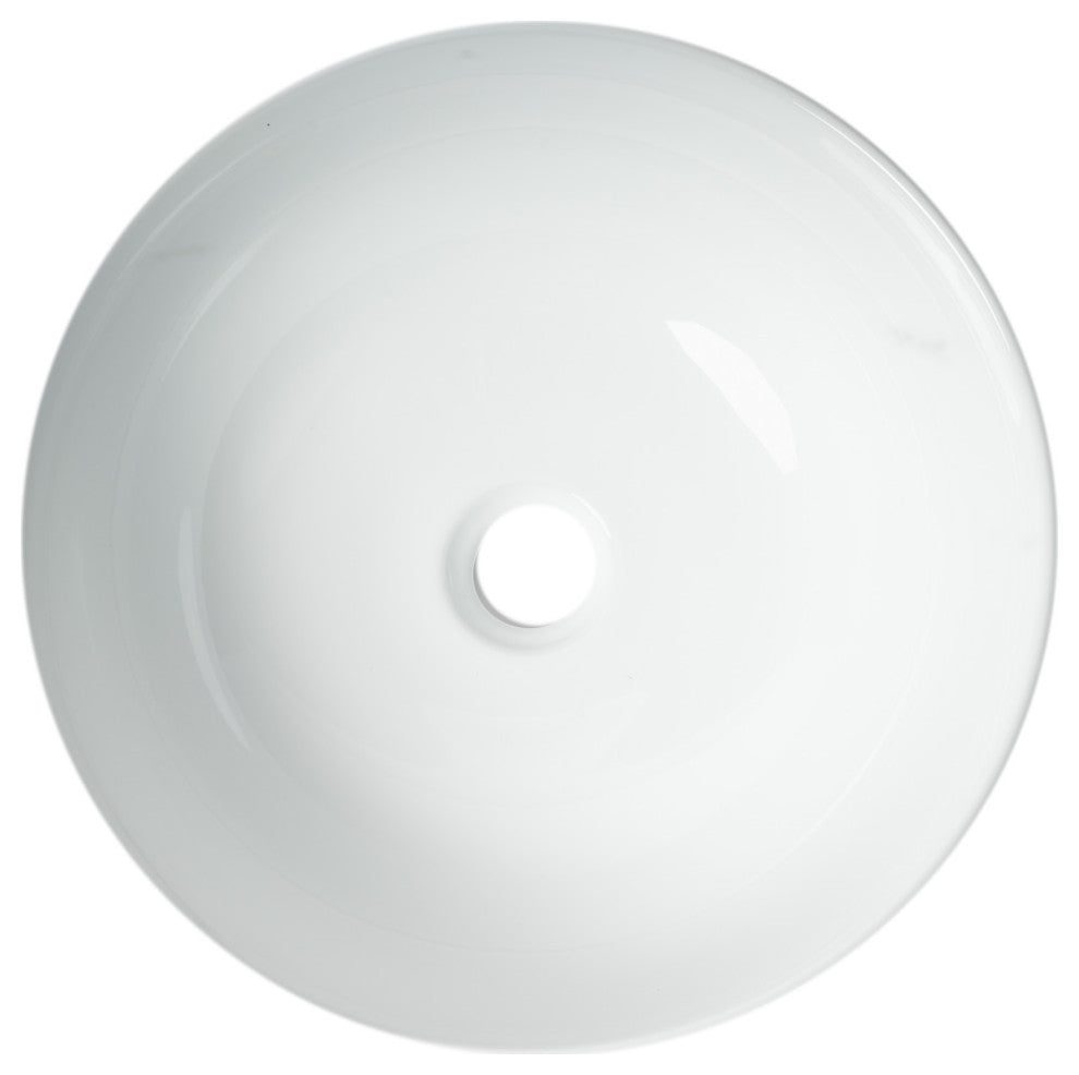 Black and White 15" Round Vessel Above Mount Ceramic Sink