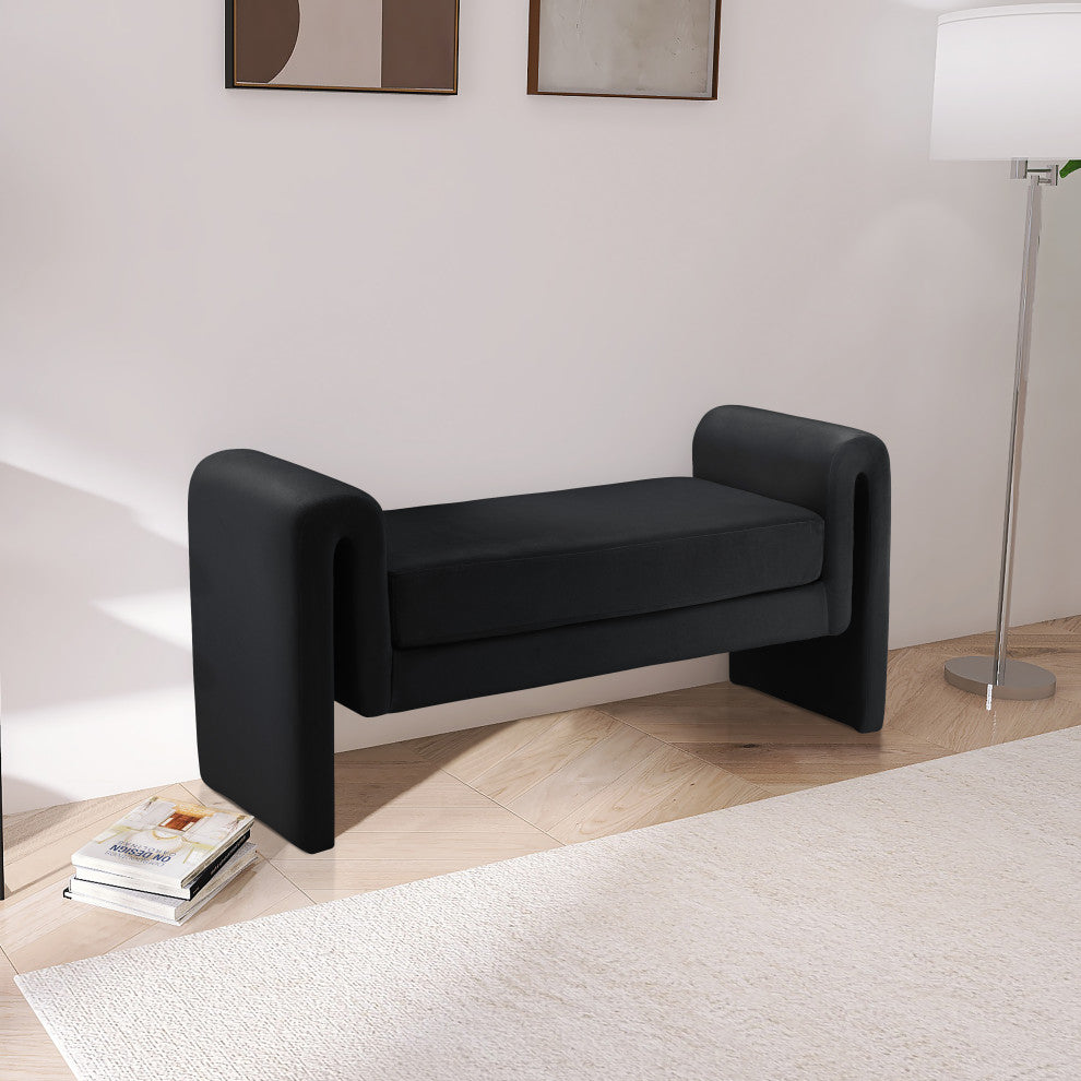 Sloan Velvet Upholstered Bench, Black, 51" Wide