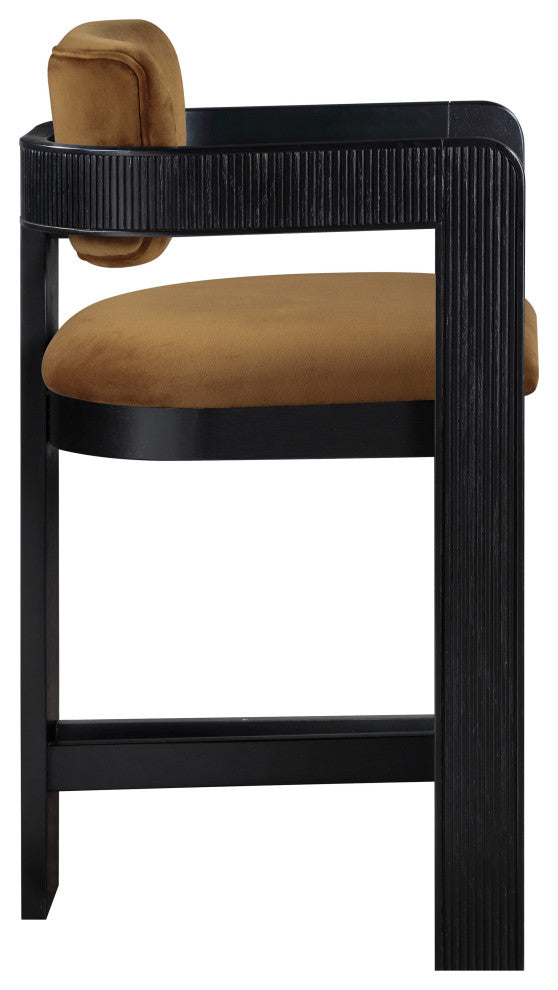 Sacha Upholstered Bar and Counter Stool, Saddle, Velvet, Black